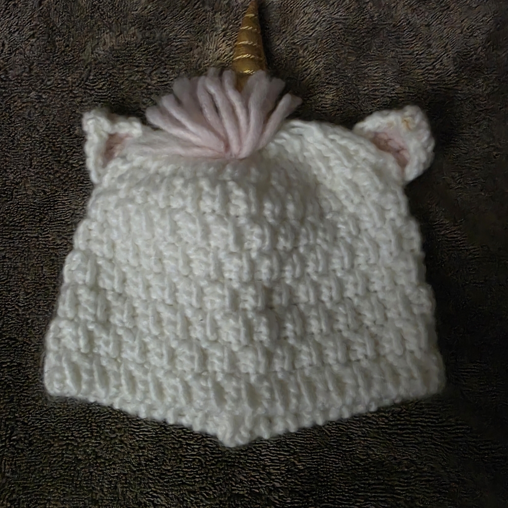 Target White Unicorn Knit  Hat with Gold and Pink Accents One Size Fits Most